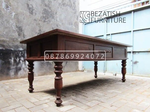 Meja tamu teras klasik antik rusban kayu jati perhutani